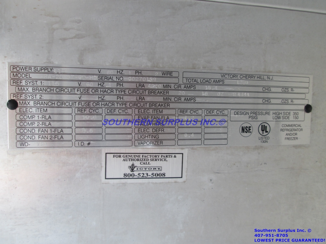 victory refrigeration serial number